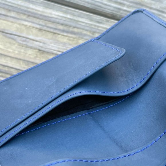 Leather Wallet Bi Fold Blue Card Holder Unisex Purse Handmade Genuine Leather - Picture 11 of 12